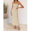 image:imageZESICA Womens 2026 Summer Floral Strapless Maxi Dress Bodycon Side Slit Mesh Formal Cocktail Party Wedding Guest Long DressesApricot