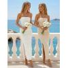 image:imageZESICA Womens 2026 Summer Floral Strapless Maxi Dress Bodycon Side Slit Mesh Formal Cocktail Party Wedding Guest Long DressesApricot