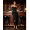 image:imageZESICA Womens 2026 Summer Floral Strapless Maxi Dress Bodycon Side Slit Mesh Formal Cocktail Party Wedding Guest Long DressesBlack