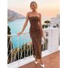 image:imageZESICA Womens 2026 Summer Floral Strapless Maxi Dress Bodycon Side Slit Mesh Formal Cocktail Party Wedding Guest Long DressesCoffee