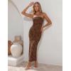 image:imageZESICA Womens 2026 Summer Floral Strapless Maxi Dress Bodycon Side Slit Mesh Formal Cocktail Party Wedding Guest Long DressesCoffee