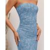 image:imageZESICA Womens 2026 Summer Floral Strapless Maxi Dress Bodycon Side Slit Mesh Formal Cocktail Party Wedding Guest Long DressesDusty Blue
