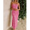 image:imageZESICA Womens 2026 Summer Floral Strapless Maxi Dress Bodycon Side Slit Mesh Formal Cocktail Party Wedding Guest Long DressesHot Pink