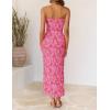 image:imageZESICA Womens 2026 Summer Floral Strapless Maxi Dress Bodycon Side Slit Mesh Formal Cocktail Party Wedding Guest Long DressesHot Pink