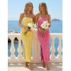 image:imageZESICA Womens 2026 Summer Floral Strapless Maxi Dress Bodycon Side Slit Mesh Formal Cocktail Party Wedding Guest Long DressesHot Pink