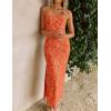image:imageZESICA Womens 2026 Summer Floral Strapless Maxi Dress Bodycon Side Slit Mesh Formal Cocktail Party Wedding Guest Long DressesOrange