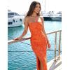 image:imageZESICA Womens 2026 Summer Floral Strapless Maxi Dress Bodycon Side Slit Mesh Formal Cocktail Party Wedding Guest Long DressesOrange