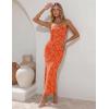 image:imageZESICA Womens 2026 Summer Floral Strapless Maxi Dress Bodycon Side Slit Mesh Formal Cocktail Party Wedding Guest Long DressesOrange