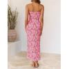 image:imageZESICA Womens 2026 Summer Floral Strapless Maxi Dress Bodycon Side Slit Mesh Formal Cocktail Party Wedding Guest Long DressesPink