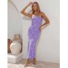 image:imageZESICA Womens 2026 Summer Floral Strapless Maxi Dress Bodycon Side Slit Mesh Formal Cocktail Party Wedding Guest Long DressesPurple