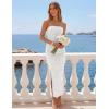 image:imageZESICA Womens 2026 Summer Floral Strapless Maxi Dress Bodycon Side Slit Mesh Formal Cocktail Party Wedding Guest Long DressesWhite