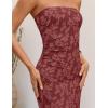 image:imageZESICA Womens 2026 Summer Floral Strapless Maxi Dress Bodycon Side Slit Mesh Formal Cocktail Party Wedding Guest Long DressesWine Red