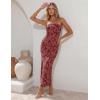 image:imageZESICA Womens 2026 Summer Floral Strapless Maxi Dress Bodycon Side Slit Mesh Formal Cocktail Party Wedding Guest Long DressesWine Red
