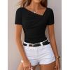 image:imageZESICA Womens Summer Asymmetrical T Shirts Ruched Fitted Y2K Going Out Tops 2026 Spring Fashion Outfits Casual Work BlouseBlack