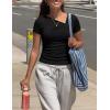 image:imageZESICA Womens Summer Asymmetrical T Shirts Ruched Fitted Y2K Going Out Tops 2026 Spring Fashion Outfits Casual Work BlouseBlack