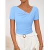 image:imageZESICA Womens Summer Asymmetrical T Shirts Ruched Fitted Y2K Going Out Tops 2026 Spring Fashion Outfits Casual Work BlouseBlue