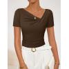 image:imageZESICA Womens Summer Asymmetrical T Shirts Ruched Fitted Y2K Going Out Tops 2026 Spring Fashion Outfits Casual Work BlouseCoffee