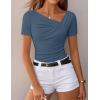 image:imageZESICA Womens Summer Asymmetrical T Shirts Ruched Fitted Y2K Going Out Tops 2026 Spring Fashion Outfits Casual Work BlouseDusty Blue