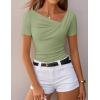 image:imageZESICA Womens Summer Asymmetrical T Shirts Ruched Fitted Y2K Going Out Tops 2026 Spring Fashion Outfits Casual Work BlouseGreen