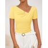 image:imageZESICA Womens Summer Asymmetrical T Shirts Ruched Fitted Y2K Going Out Tops 2026 Spring Fashion Outfits Casual Work BlouseLight Yellow