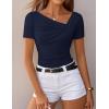 image:imageZESICA Womens Summer Asymmetrical T Shirts Ruched Fitted Y2K Going Out Tops 2026 Spring Fashion Outfits Casual Work BlouseNavy