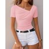 image:imageZESICA Womens Summer Asymmetrical T Shirts Ruched Fitted Y2K Going Out Tops 2026 Spring Fashion Outfits Casual Work BlousePink