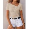 image:imageZESICA Womens Summer Asymmetrical T Shirts Ruched Fitted Y2K Going Out Tops 2026 Spring Fashion Outfits Casual Work BlouseSand