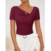 image:imageZESICA Womens Summer Asymmetrical T Shirts Ruched Fitted Y2K Going Out Tops 2026 Spring Fashion Outfits Casual Work BlouseWine