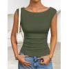 image:imageZESICA Womens Summer Ruched Trendy Tank Top 2026 Cap Sleeve Boat Neck Slim Fit Spring Tops Going Out Tee Shirts FashionArmygreen