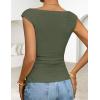 image:imageZESICA Womens Summer Ruched Trendy Tank Top 2026 Cap Sleeve Boat Neck Slim Fit Spring Tops Going Out Tee Shirts FashionArmygreen