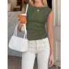 image:imageZESICA Womens Summer Ruched Trendy Tank Top 2026 Cap Sleeve Boat Neck Slim Fit Spring Tops Going Out Tee Shirts FashionArmygreen