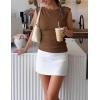 image:imageZESICA Womens Summer Ruched Trendy Tank Top 2026 Cap Sleeve Boat Neck Slim Fit Spring Tops Going Out Tee Shirts FashionCoffee