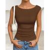 image:imageZESICA Womens Summer Ruched Trendy Tank Top 2026 Cap Sleeve Boat Neck Slim Fit Spring Tops Going Out Tee Shirts FashionCoffee