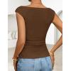 image:imageZESICA Womens Summer Ruched Trendy Tank Top 2026 Cap Sleeve Boat Neck Slim Fit Spring Tops Going Out Tee Shirts FashionCoffee