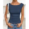 image:imageZESICA Womens Summer Ruched Trendy Tank Top 2026 Cap Sleeve Boat Neck Slim Fit Spring Tops Going Out Tee Shirts FashionDustyblue
