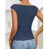 image:imageZESICA Womens Summer Ruched Trendy Tank Top 2026 Cap Sleeve Boat Neck Slim Fit Spring Tops Going Out Tee Shirts FashionDustyblue