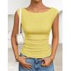 image:imageZESICA Womens Summer Ruched Trendy Tank Top 2026 Cap Sleeve Boat Neck Slim Fit Spring Tops Going Out Tee Shirts FashionYellow