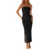 image:imageZESICA Womens 2026 Summer Floral Strapless Maxi Dress Bodycon Side Slit Mesh Formal Cocktail Party Wedding Guest Long DressesBlack