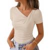 image:imageZESICA Womens Summer Asymmetrical T Shirts Ruched Fitted Y2K Going Out Tops 2026 Spring Fashion Outfits Casual Work BlouseSand