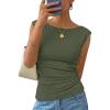 image:imageZESICA Womens Summer Ruched Trendy Tank Top 2026 Cap Sleeve Boat Neck Slim Fit Spring Tops Going Out Tee Shirts FashionArmygreen