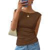 image:imageZESICA Womens Summer Ruched Trendy Tank Top 2026 Cap Sleeve Boat Neck Slim Fit Spring Tops Going Out Tee Shirts FashionCoffee