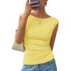 image:imageZESICA Womens Summer Ruched Trendy Tank Top 2026 Cap Sleeve Boat Neck Slim Fit Spring Tops Going Out Tee Shirts FashionYellow
