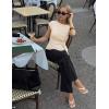 image:imageZESICA Womens 2026 Summer 2 Piece Outfit Sets Casual Short Sleeve Knit Belted Tops and Wide Leg Pants Work Office ClothesApricot