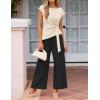 image:imageZESICA Womens 2026 Summer 2 Piece Outfit Sets Casual Short Sleeve Knit Belted Tops and Wide Leg Pants Work Office ClothesApricot