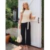 image:imageZESICA Womens 2026 Summer 2 Piece Outfit Sets Casual Short Sleeve Knit Belted Tops and Wide Leg Pants Work Office ClothesApricot