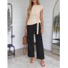 image:imageZESICA Womens 2026 Summer 2 Piece Outfit Sets Casual Short Sleeve Knit Belted Tops and Wide Leg Pants Work Office ClothesApricot