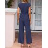 image:imageZESICA Womens 2026 Summer 2 Piece Outfit Sets Casual Short Sleeve Knit Belted Tops and Wide Leg Pants Work Office ClothesNavy