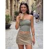 image:imageZESICA Womens Spring Striped Strapless Crop Tube Tops 2026 Summer Knit Bandeau Going Out Shirts Y2K Beach Vacation OutfitsArmygreen
