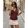image:imageZESICA Womens Summer Crochet Sleeveless V Neck Vest Tops 2026 Casual Lightweight Knit Sweaters Fashion Vacation ClothesBurgundy