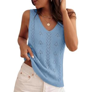 image:imageZESICA Womens Summer Crochet Sleeveless V Neck Vest Tops 2026 Casual Lightweight Knit Sweaters Fashion Vacation ClothesBlue